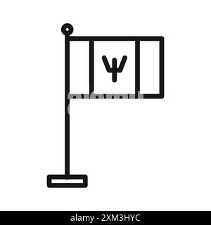 Icona della bandiera delle Barbados vettore grafico della linea nera con il contorno bianco e nero segno della collezione Illustrazione Vettoriale