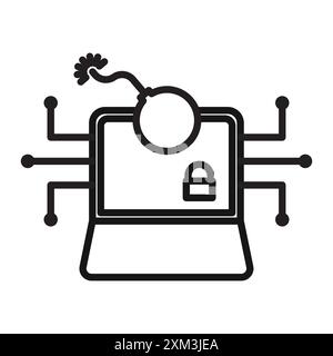 Icona Cyber Attack vettore grafico linea nera con bordo bianco e nero segno della collezione Illustrazione Vettoriale