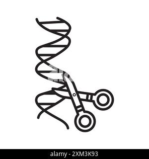 Icona di modifica del genoma vettore grafico a linee nere in bianco e nero segno di raccolta del set di contorni Illustrazione Vettoriale