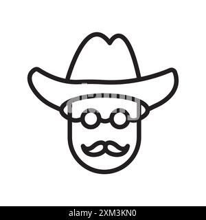 Icona gentiluomo Vector artistico linea nera con contorno bianco e nero Illustrazione Vettoriale