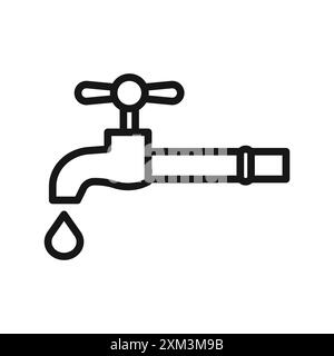 Icona dell'acqua del rubinetto Vettoriale della linea nera con contorno bianco e nero segno di raccolta del set di contorni Illustrazione Vettoriale