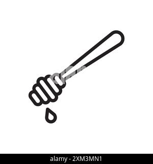 Icona del cucchiaio di miele Vector d'arte Black line in bianco e nero con il simbolo della collezione Illustrazione Vettoriale