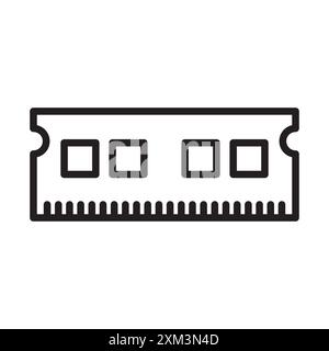 Memoria, icona RAM vettore grafico linea nera con bordo bianco e nero segno di raccolta set Illustrazione Vettoriale