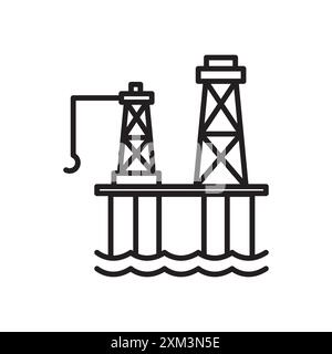 Icona della piattaforma petrolifera Vector Black line art in bianco e nero, insegna di raccolta del set di contorni Illustrazione Vettoriale