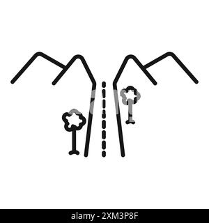 Icona Road on Landscape Vector Black line art in bianco e nero con il simbolo della collezione Illustrazione Vettoriale