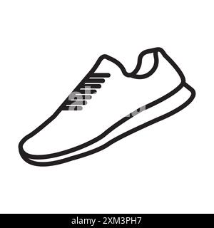 Icona della scarpa da sneaker Black line art Vector in bianco e nero con il simbolo della collezione Illustrazione Vettoriale