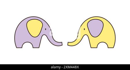 Due elefanti su sfondo bianco, disegno, illustrazione Illustrazione Vettoriale