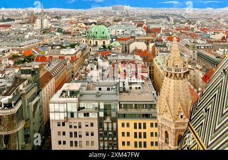 Wien von oben: Vom Stephansdom Richtung AKH Foto Stock