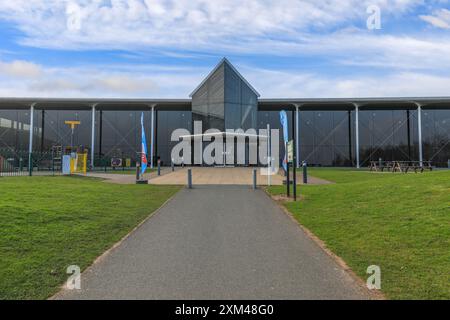 L'ingresso al Royal Air Force Museum Midlands, Cosford, Shifnal, Shropshire, Inghilterra, REGNO UNITO Foto Stock