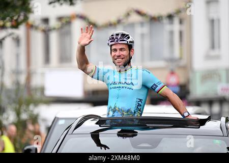 Herentals, Belgio. 25 luglio 2024. Il britannico Mark Cavendish di Astana Qazaqstan nella foto davanti alla corsa ciclistica 'Natourcriterium Herentals', giovedì 25 luglio 2024 a Herentals. Il concorso fa parte dei "criteriums" tradizionali, gare locali in cui si sfidano principalmente i ciclisti che hanno partecipato al Tour de France. BELGA PHOTO MAARTEN STRAETEMANS credito: Belga News Agency/Alamy Live News Foto Stock