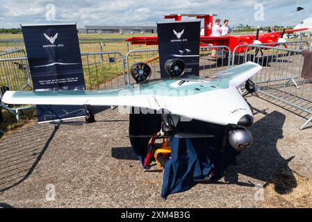Sentinel Jets UAV in mostra al Farnborough International Airshow 2024, Regno Unito. UAV elettrico corpo/ala miscelata VTOL Foto Stock