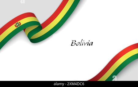 Nastro curvo con fllag di Bolivia su sfondo bianco con copyspace Illustrazione Vettoriale