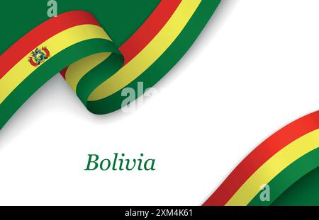 Nastro curvo con fllag di Bolivia su sfondo bianco con copyspace Illustrazione Vettoriale