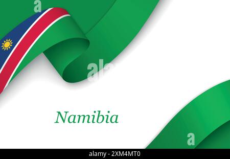 Nastro curvo con linguetta della Namibia su sfondo bianco con spazio immacolato Illustrazione Vettoriale