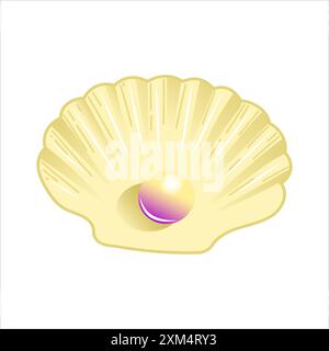 Illustrazione vettoriale di un conchiglia aperto con una bellissima perla all'interno su sfondo bianco Illustrazione Vettoriale