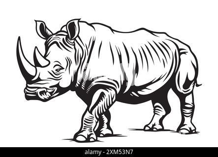 Disegnato a mano stile sketch rhino isolati su sfondo bianco. Illustrazione Vettoriale. Illustrazione Vettoriale