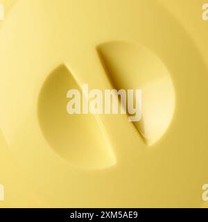 coperchio in plastica giallo con manopola o maniglia in rilievo in primo piano, utilizzato in contenitori, vaschette o imballaggi, pratico modo di aprire e chiudere, vista dall'alto Foto Stock