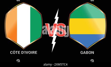 Côte D'avorio (Costa d'Avorio) vs Gabon partita di calcio con sfondo nero e contro bandiere Illustrazione Vettoriale