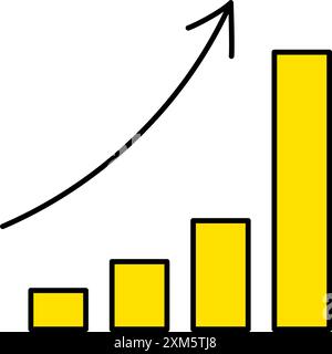 Grafico a barre che mostra un rapido aumento, icone di business per obiettivi, raggiungimento degli obiettivi e obiettivi, illustrazione vettoriale Illustrazione Vettoriale