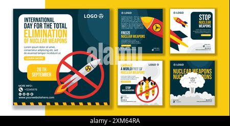 Giornata per l'eliminazione totale delle armi nucleari Social Media Post Flat Cartoon modelli disegnati a mano illustrazione di sfondo Illustrazione Vettoriale