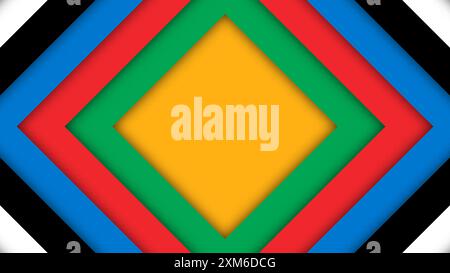 Sfondo colorato astratto per i Giochi Olimpici. Forme geometriche nei colori olimpici: Rosso, verde, arancione, blu, nero e bianco. Flag vettoriale per spo Illustrazione Vettoriale