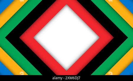 Sfondo colorato astratto per i Giochi Olimpici. Forme geometriche nei colori olimpici: Rosso, verde, arancione, blu, nero e bianco. Flag vettoriale per spo Illustrazione Vettoriale