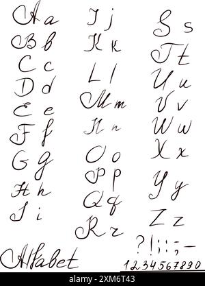 Font script vettoriale scritto a mano tipo di carattere carattere carattere carattere carattere lettering scritto a mano Illustrazione Vettoriale