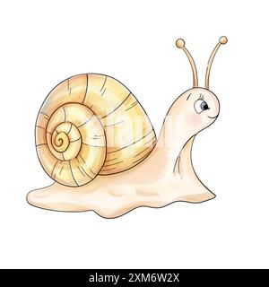 Lumaca fumetto acquerello, isolata. Clipart disegnato a mano da giardinaggio. Foto Stock