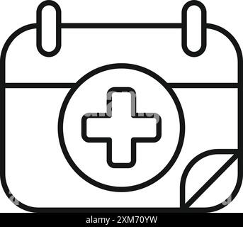 Semplice icona di un calendario è caratterizzato da una croce medica prominente, che indica un appuntamento medico programmato o un evento sanitario Illustrazione Vettoriale