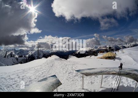 Comprensorio sciistico Hochzeiger, Pitztal, inverno in Tirolo, Austria Foto Stock