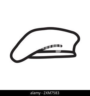 Beret Icon Black line art vettoriale in bianco e nero contorno set segno collezione Illustrazione Vettoriale