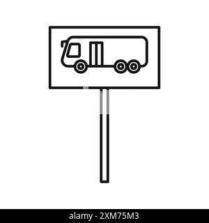 Icona dello stand della fermata dell'autobus Black line art Vector in bianco e nero, insegna della collezione Illustrazione Vettoriale