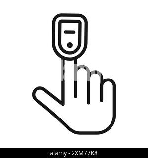 Icona del pulsossimetro FingerTIP vettore grafico linea nera con contorno bianco e nero segno di raccolta del set Illustrazione Vettoriale