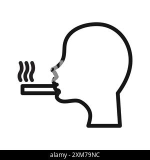 Uomo fumatore icona sigaretta Black line art Vector in bianco e nero contorno set segno di collezione Illustrazione Vettoriale