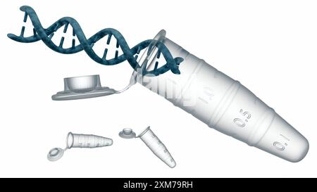 Il rendering 3d delle provette Eppendorf viene spesso utilizzato nella ricerca per conservare e purificare il DNA. Foto Stock