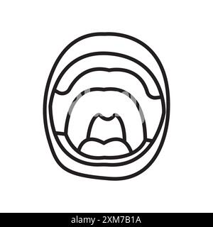 Icona della bocca orale della gola Vector art Black line in bianco e nero con contorno e segno di raccolta Illustrazione Vettoriale