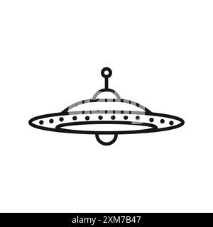 Icona di volo ufo Black line art vettoriale in bianco e nero con il simbolo della collezione Illustrazione Vettoriale