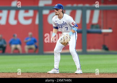 24 luglio 2024: L'interbase dei Kansas City Royals Bobby Witt Jr. (7) durante una partita contro gli Arizona Diamondbacks al Kauffman Stadium di Kansas City, Missouri. David Smith/CSM Foto Stock