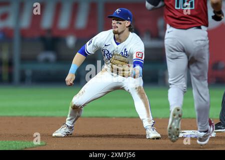 24 luglio 2024: L'interbase dei Kansas City Royals Bobby Witt Jr. (7) durante una partita contro gli Arizona Diamondbacks al Kauffman Stadium di Kansas City, Missouri. David Smith/CSM Foto Stock