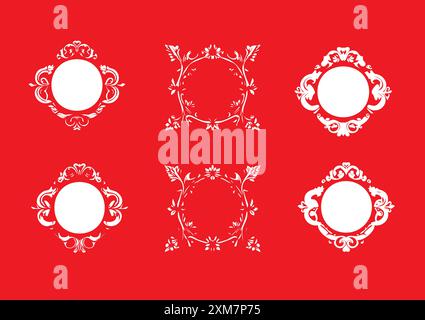 Logo floreale, cornice e set di icone. Collezione di design con logo di fiori di bellezza astratti per matrimoni, carte di invito e sfondi Illustrazione Vettoriale