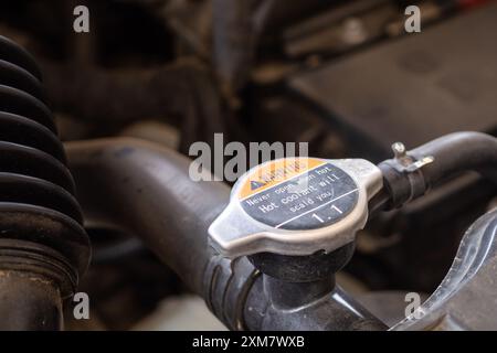 primo piano del sistema del liquido di raffreddamento dell'auto Foto Stock