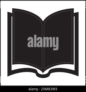 Icona del libro nero semplice simbolo del libro illustrazione a pittogramma, fumetto libro aperto e pagine. Concetto educativo. Disegno della linea. Logo del negozio con la firma dei libri aperti Illustrazione Vettoriale