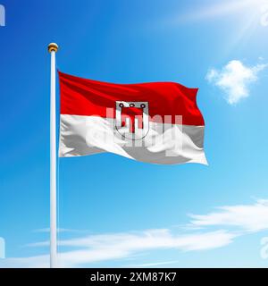 La bandiera sventolante del Vorarlberg è uno stato dell'Austria su un palo con sfondo cielo. Foto Stock