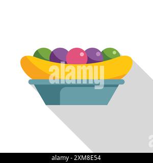 La banana split con palline colorate per gelato è servita in un piatto, con un dessert classico e rinfrescante Illustrazione Vettoriale