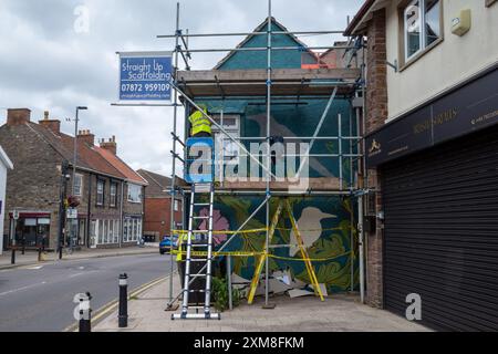 Murale, arte di strada dipinta sul lato dell'edificio della fabbrica di spezie di Bristol, Hanham, Bristol, Regno Unito (Luglio24) Foto Stock