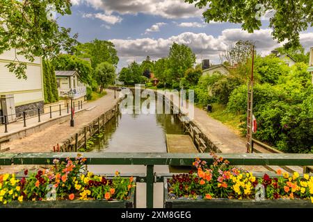 Tranquillo e panoramico villaggio di Trosa, nel centro della Svezia Foto Stock