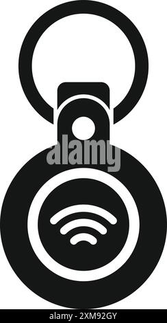 Icona glifo in bianco e nero di un portachiavi intelligente che utilizza il segnale wi-fi per il telecomando Illustrazione Vettoriale