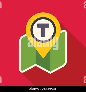 La spilla indica una fermata dei mezzi pubblici su una mappa Illustrazione Vettoriale