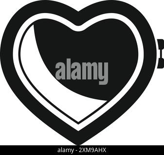 Icona nera a tinta unita per uno specchio tascabile a forma di cuore, isolato su sfondo bianco Illustrazione Vettoriale