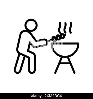 Set di marchi con logo lineare per barbecue Icon in bianco e nero per il Web Illustrazione Vettoriale